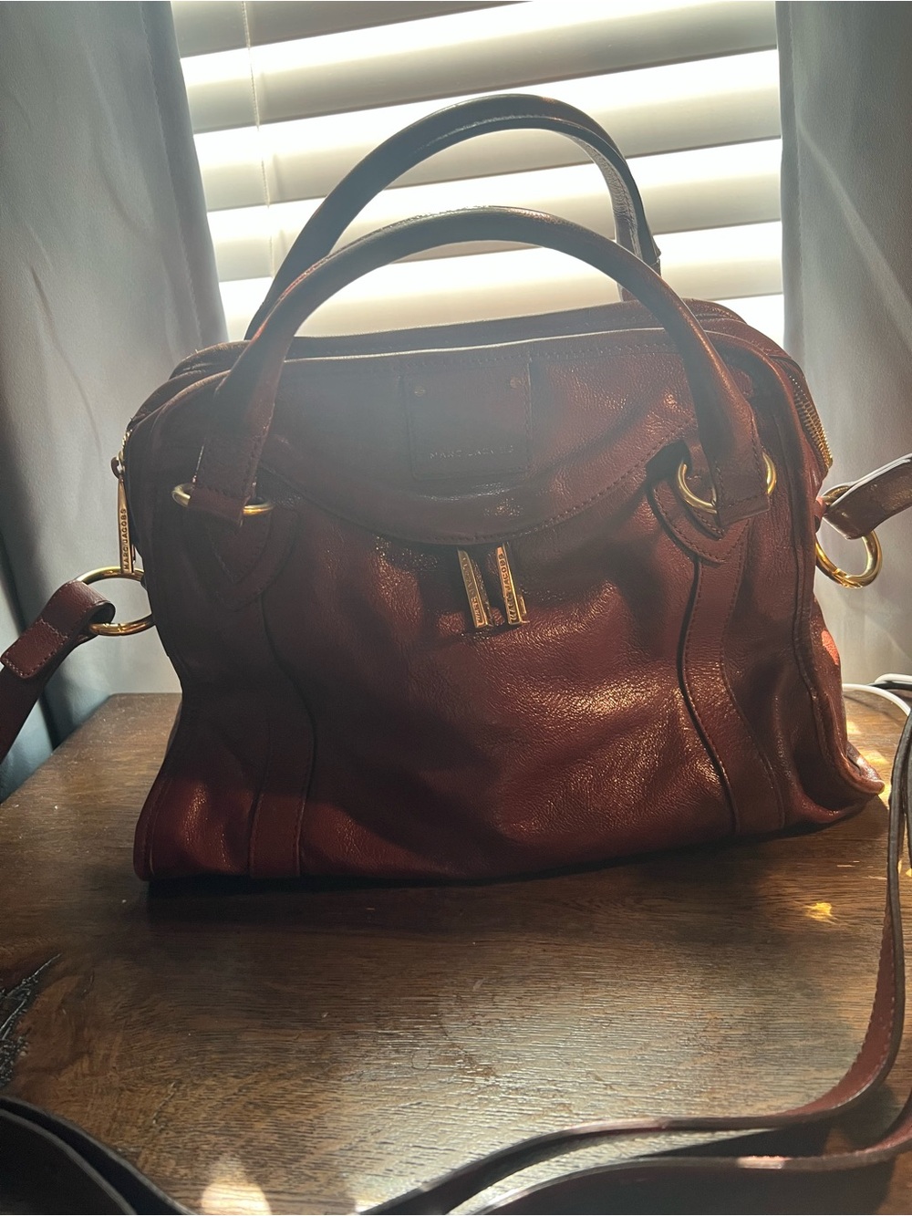 Marc Jacobs Burgundy Leather Satchel with Gold Hardware - Picture 10 of 10